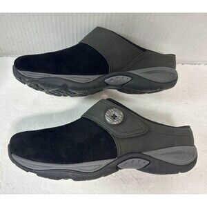 Easy Spirit Edline Black Suade Mule Clogs Button Comfort Shoes Women’s 7W New